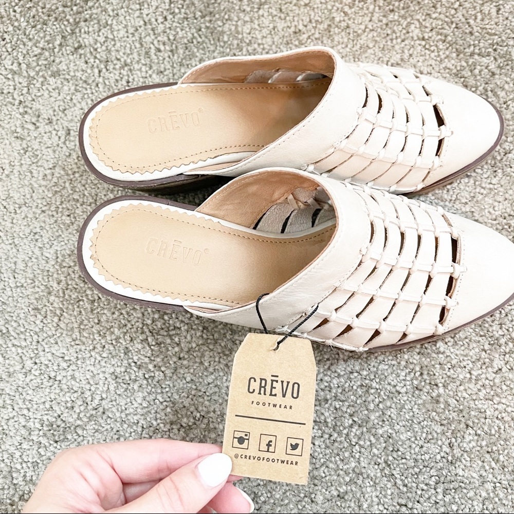 Crevo Women's Luella Mule Leather Block Heel Bone Slip-On 6/6.5NWT - Picture 6 of 8